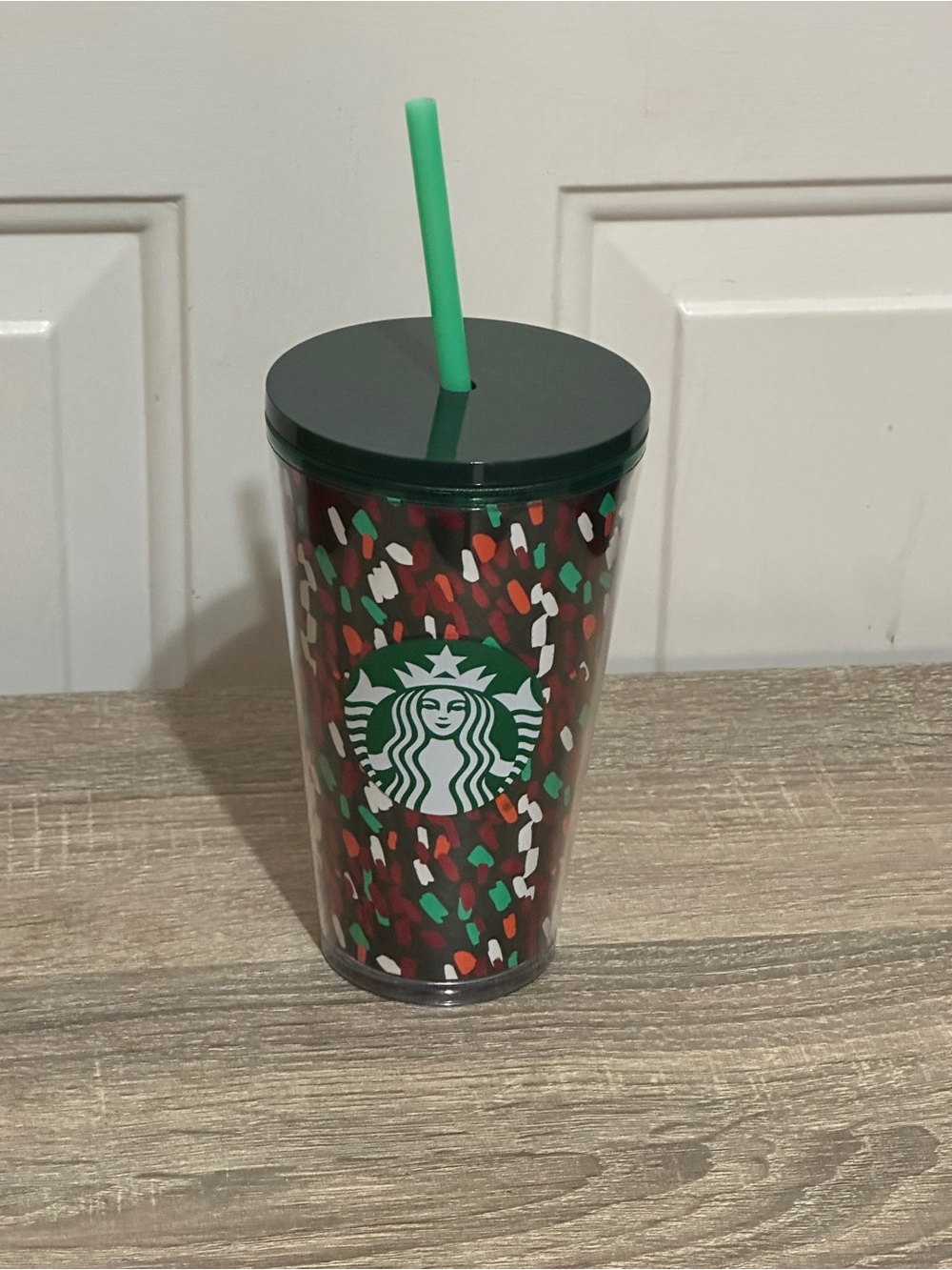 Starbucks 2019 NEW acrylic drink tumbler cold cup 16oz Holiday green red confett